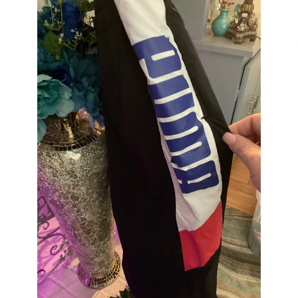 Puma Mens Colorblock Track Pants Black White Red Blue Logo Joggers Size Medium